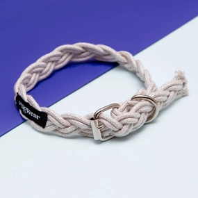 Braided Fisherman Dog Collar in Off-White (Made in the USA)