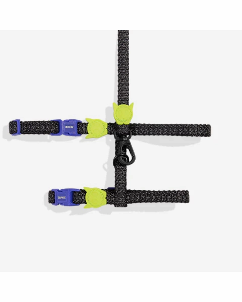 Cat Harness with Leash in Nox Black Reflective