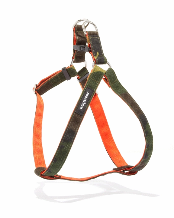 Cordura Dog Step-In Harness in Camo & Neon Orange (Made in the USA)