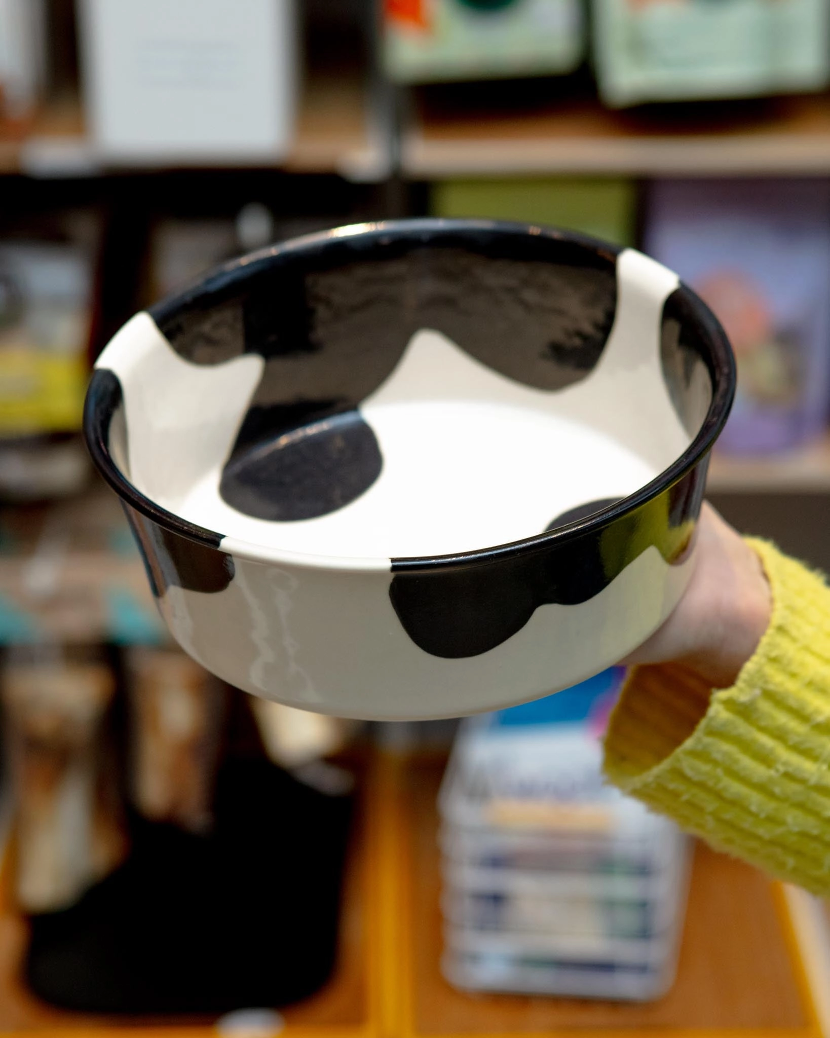 Handmade Ceramic Dog Bowl in Cow Print (Made in the USA)