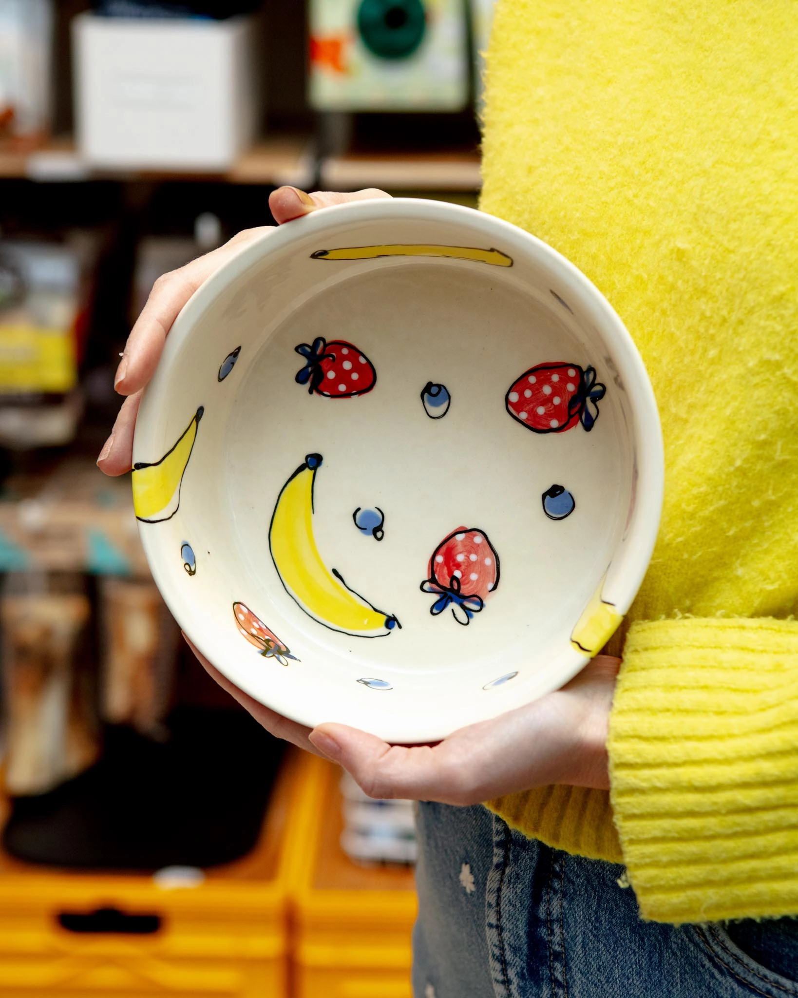 Handmade Ceramic Dog Bowl in Fruit Salad (Made in the USA)