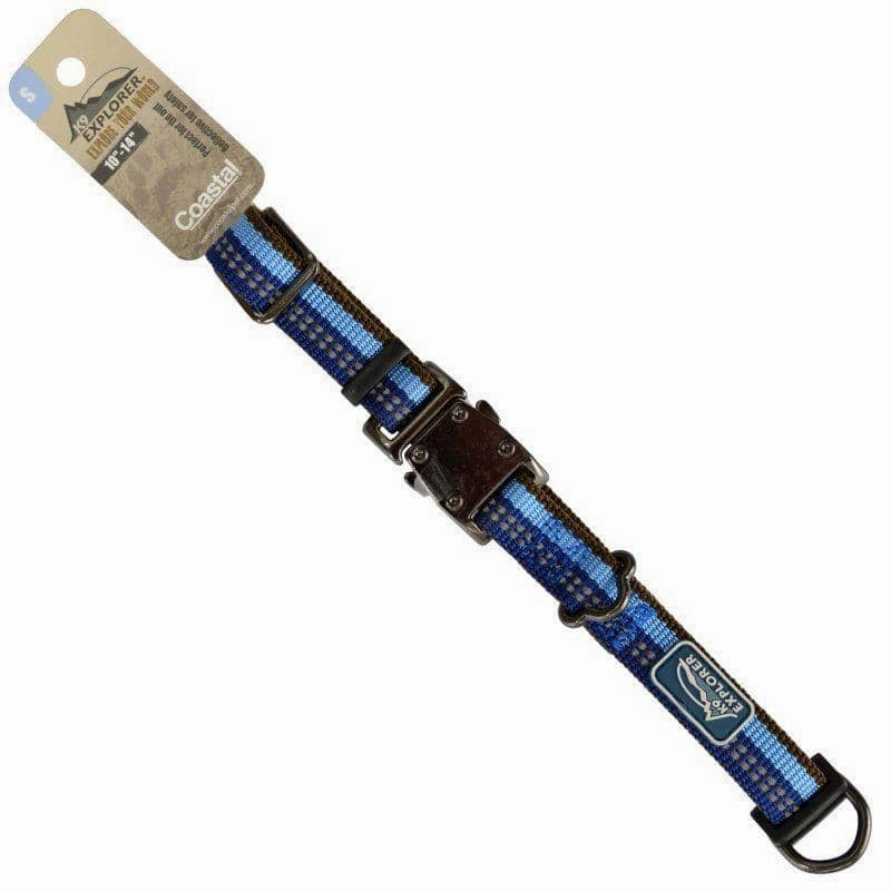 K9 Explorer Sapphire Reflective Adjustable Dog Collar - 10"-14" Long x 5/8" Wide