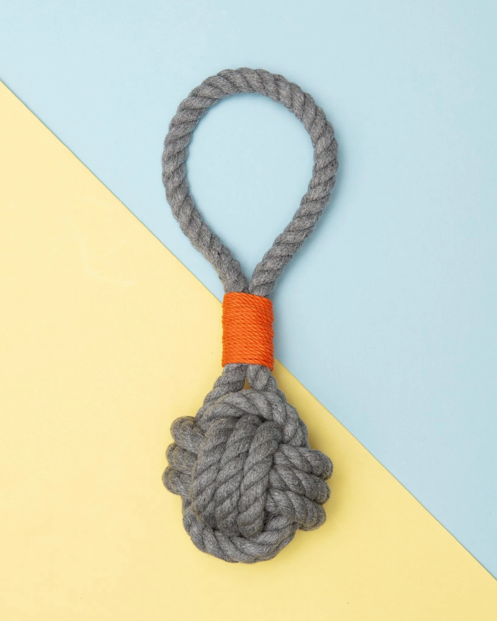 Monkey Fist Rope Dog Toy in Gray with Orange Whipping (Made in the USA)