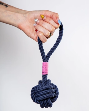 Monkey Fist Rope Dog Toy in Navy with Pink Whipping (Made in the USA)