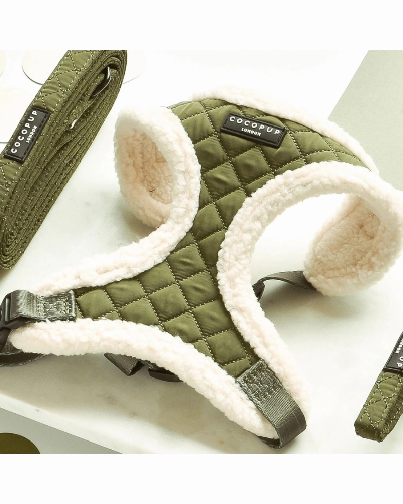 Quilted Adjustable Dog Harness in Khaki