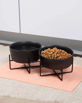Simple Solid Double Feeder Bowl   Bowl Stand in Black