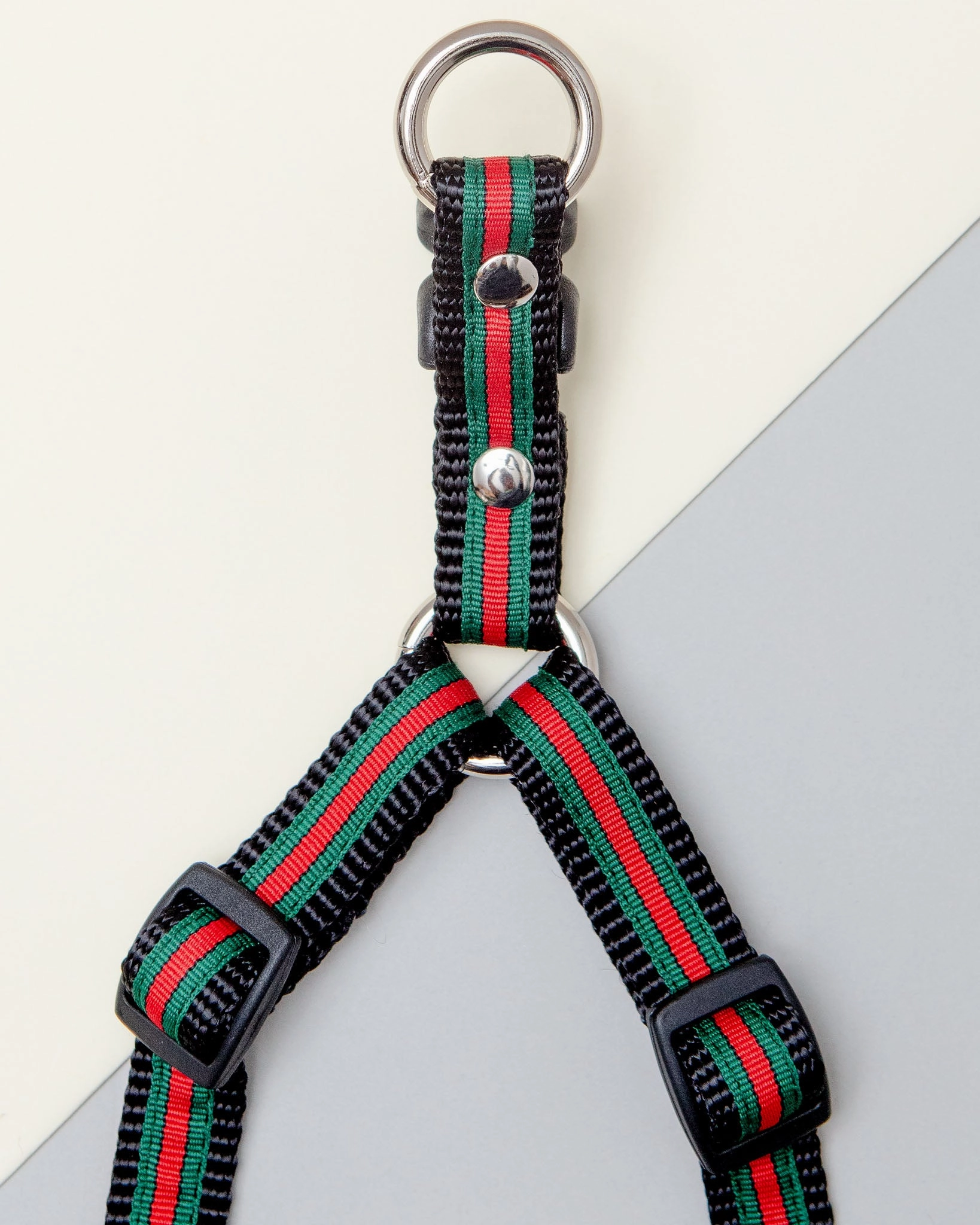 Step-In Dog Harness in Luxe Green & Red Stripe (Made in NYC)