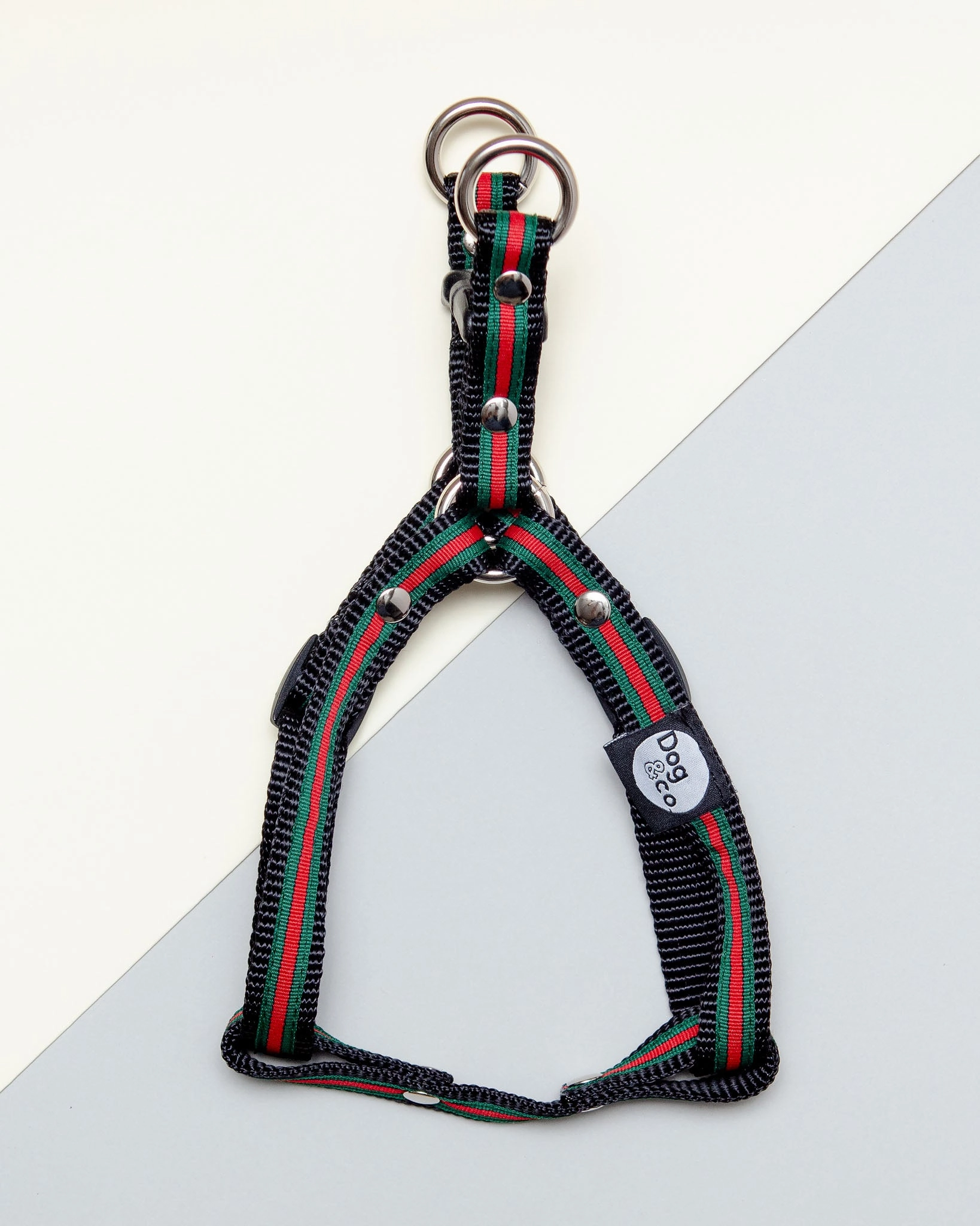 Step-In Dog Harness in Luxe Green & Red Stripe (Made in NYC)