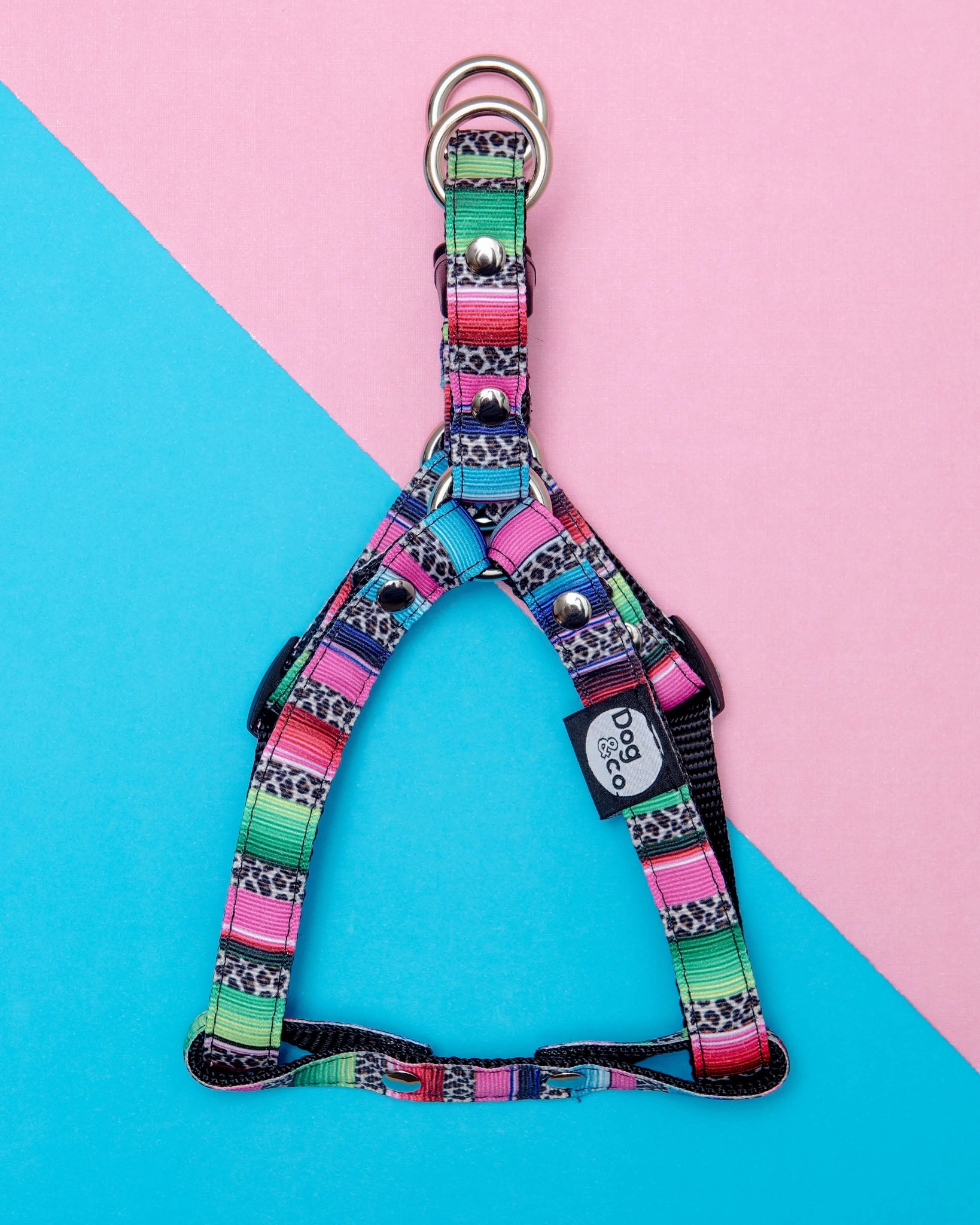 Step-In Dog Harness in Rainbow Serape & Leopard (Made in NYC)