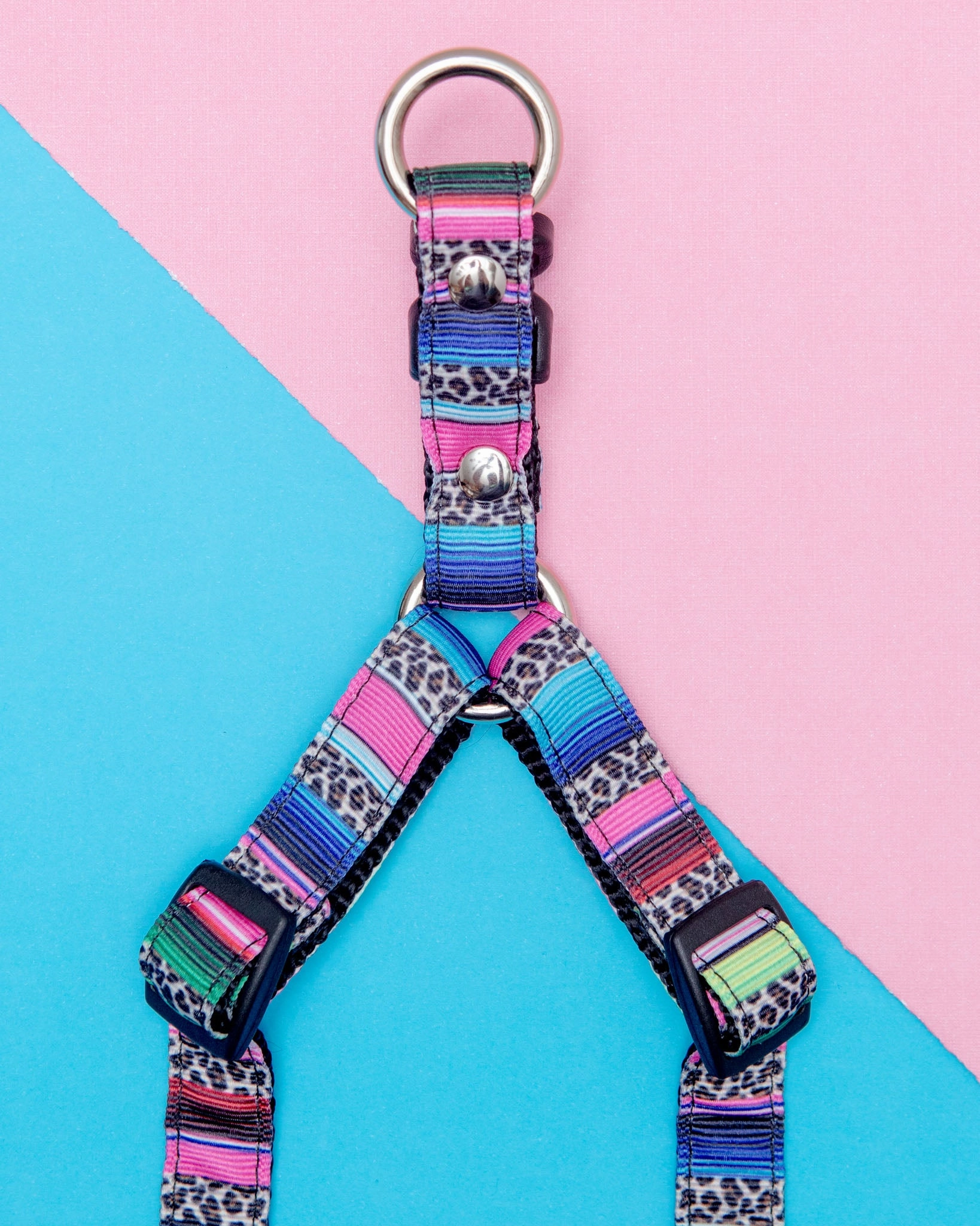 Step-In Dog Harness in Rainbow Serape & Leopard (Made in NYC)