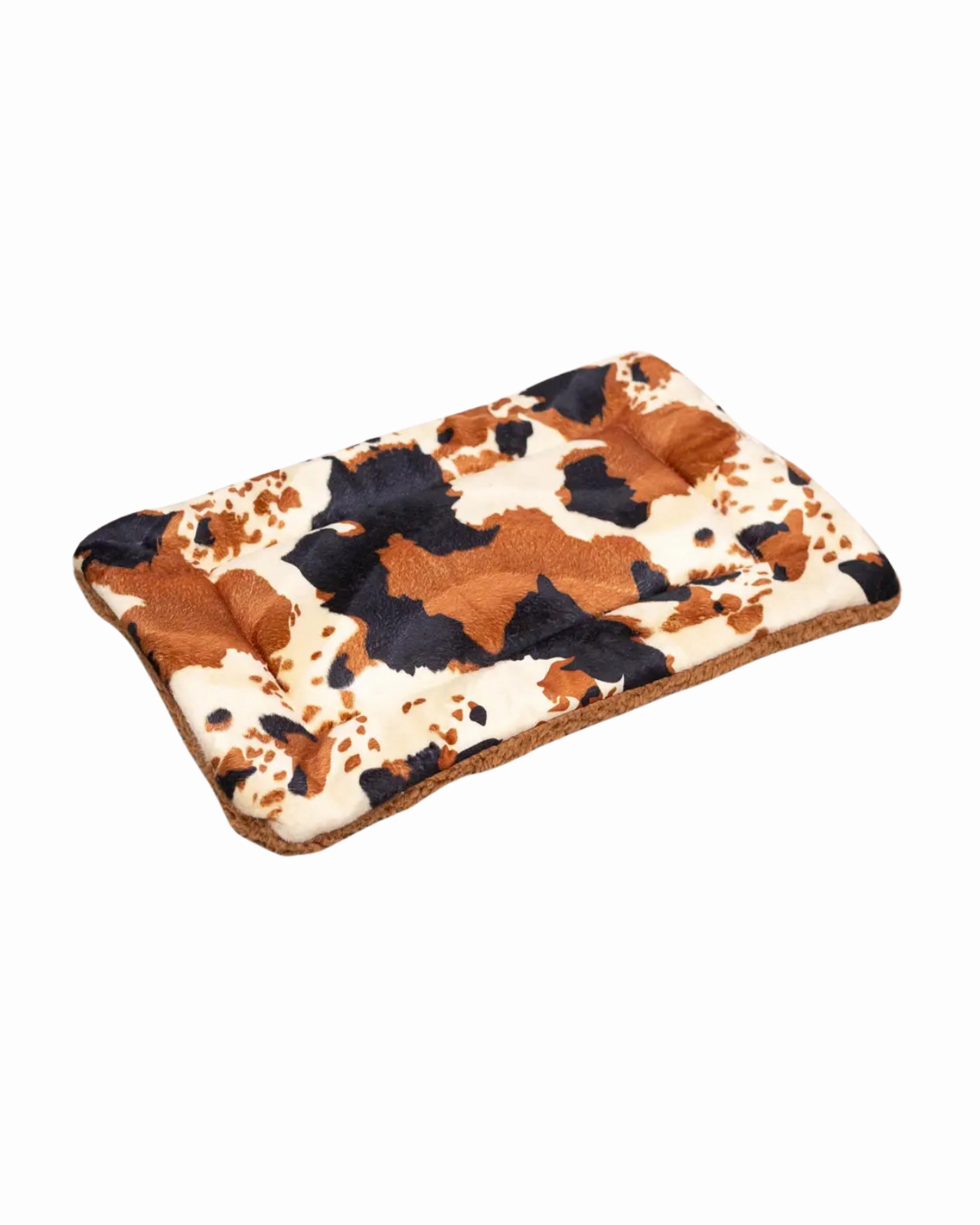 Tan Cow Print Velboa Fur Fleece Pet Napping Mat (Made in the USA)