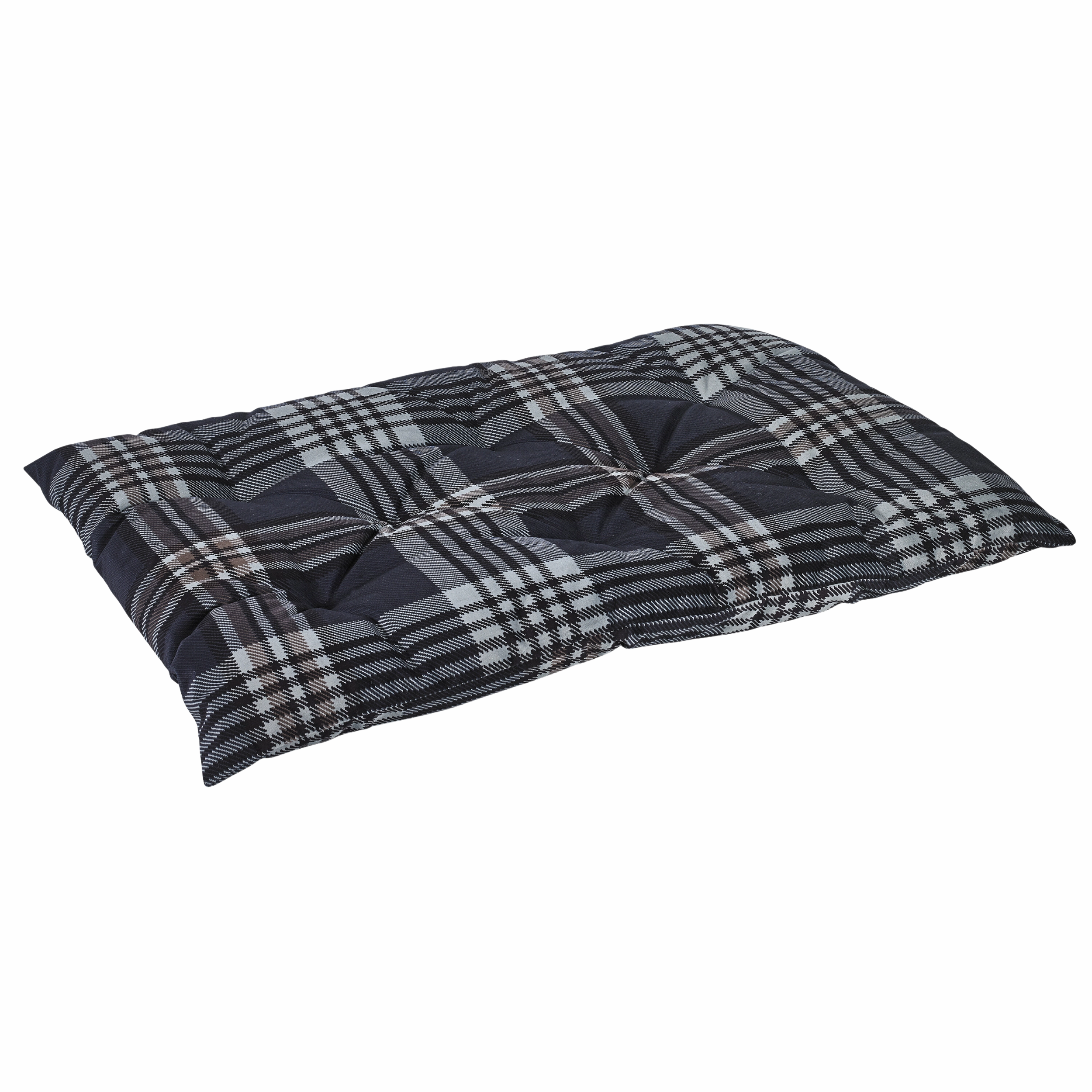 Tufted Cushion | Greystone Tartan Plaid Microvelvet